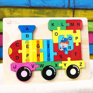 Tren rompecabezas de madera